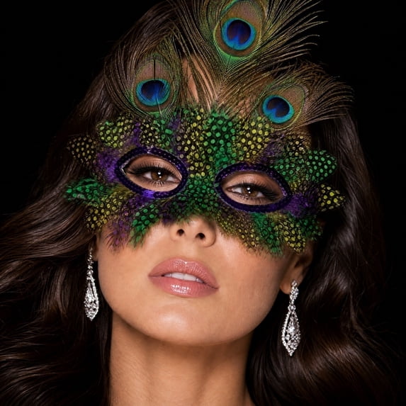 Feather Masquerade Mask Peacock Eye Feathers Venetian Masquerade Masks for Halloween Party Mardi Gras Accessory, 1 Pack