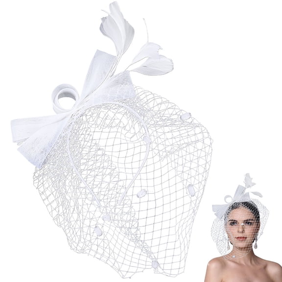 Feather Mesh Veil Headband With Hair Clip Vintage Gauze Elegant Bowknot 1920s Flapper Fascinator Head Accessories Tulle Headbands DIY