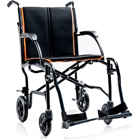 Feather Mobility - 13lbs Frame - Black Lightweight Folding Wheelchair with Quick Release Wheels