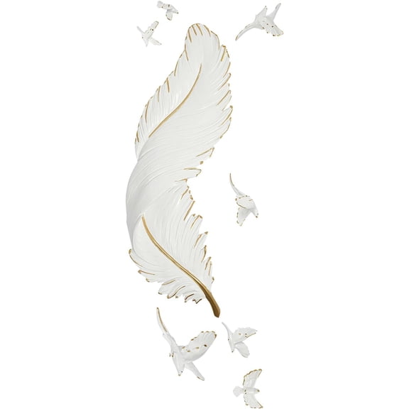 Feather Modern Wall Decoration with 7 Flying Birds, Art 3D Luxury Wall Sculpture Fiberglass/Resin Wall Statue Sculpture for Hotel Living Room and Entryway Deco