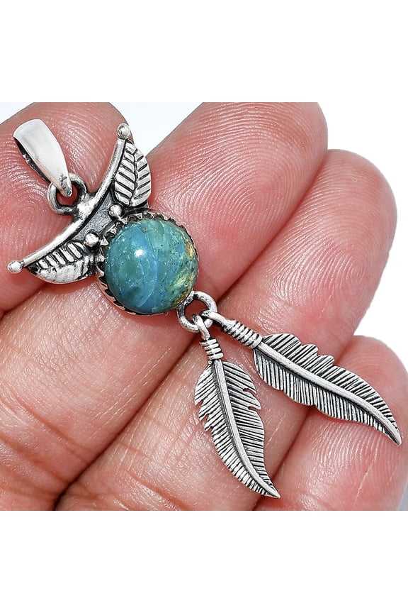Feather - Natural Peruvian Opalina 925 Sterling Silver Pendant Jewelry P-1284 SDP152891