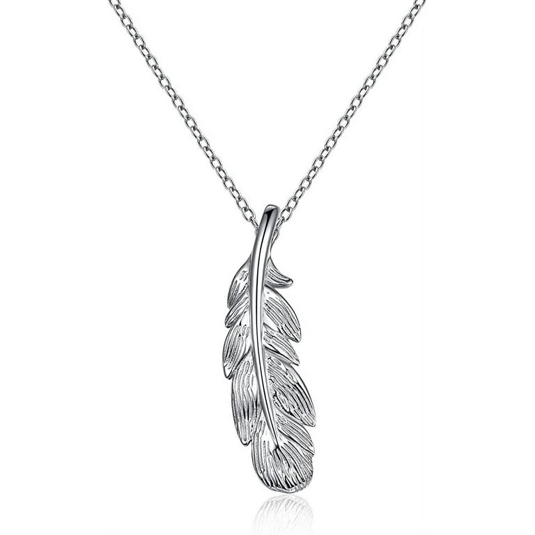 Feather Necklace 925 Sterling Silver Feather Feather Pendant