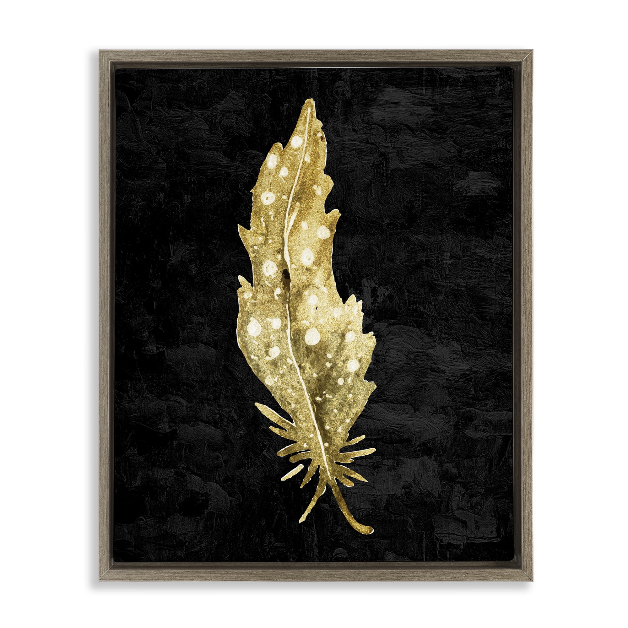 Feather On Black Brown Framed Floater Canvas Wall Art, design by Kim Allen