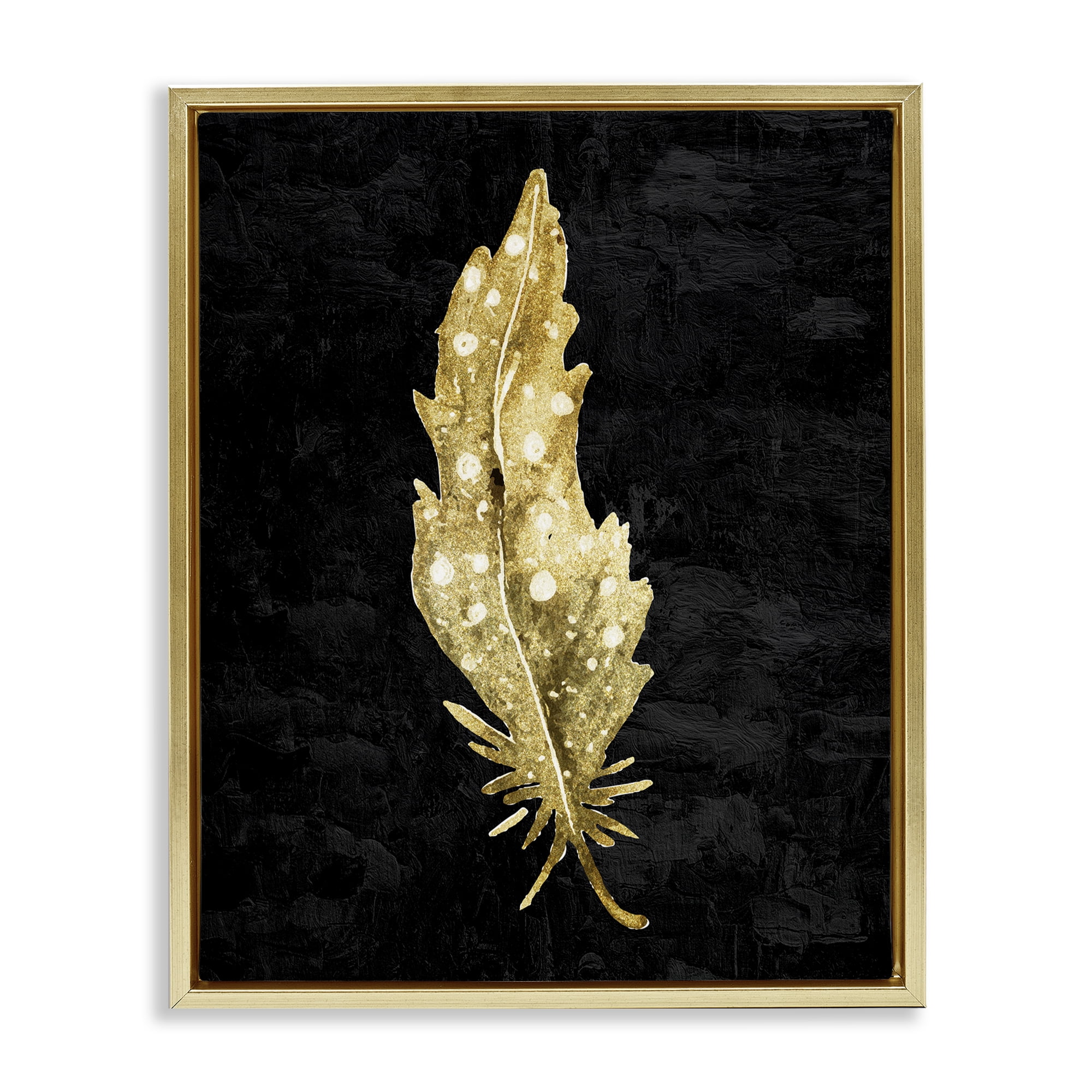 Feather On Black Gold Framed Floater Canvas Wall Art, design by Kim Allen