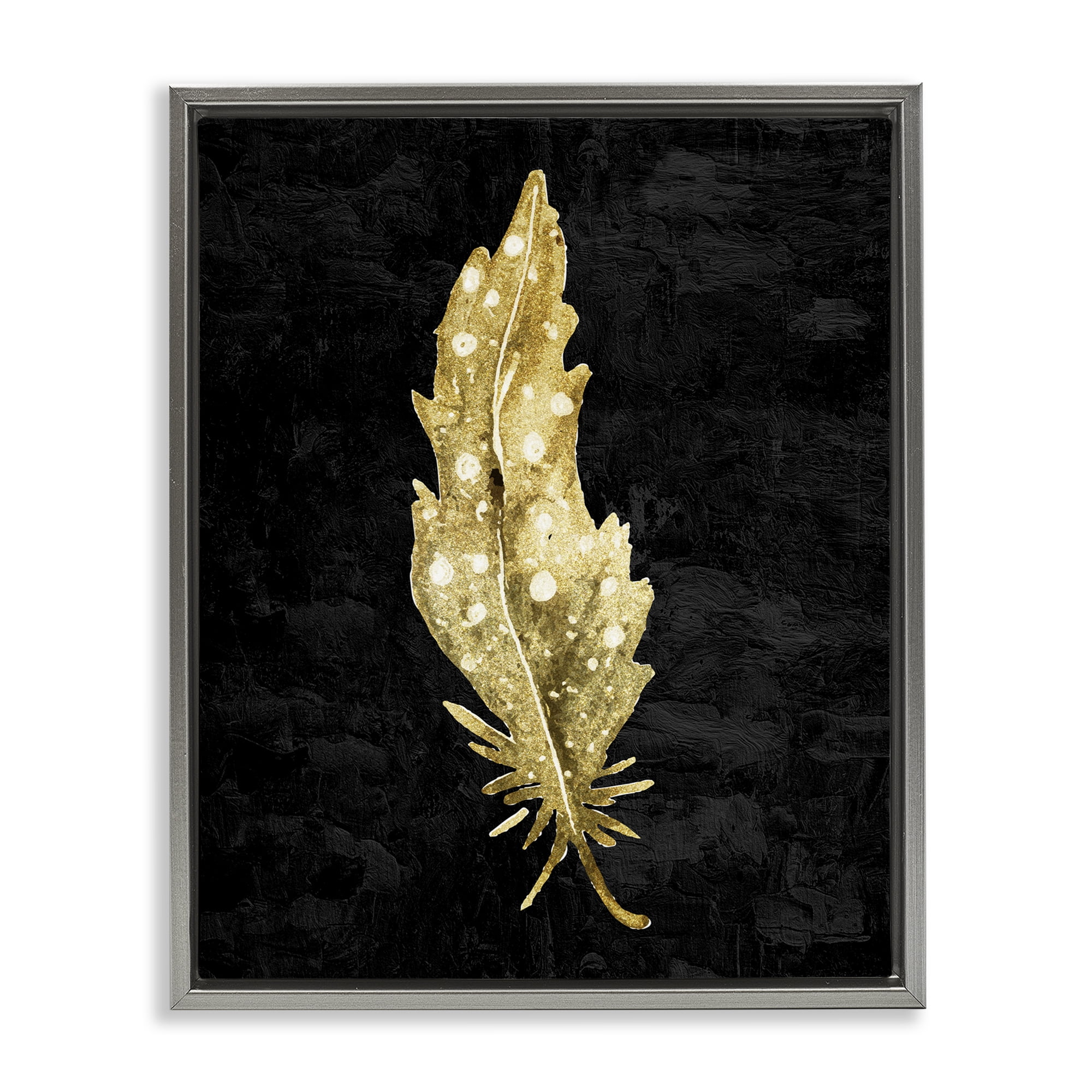 Feather On Black Gray Framed Floater Canvas Wall Art, design by Kim Allen