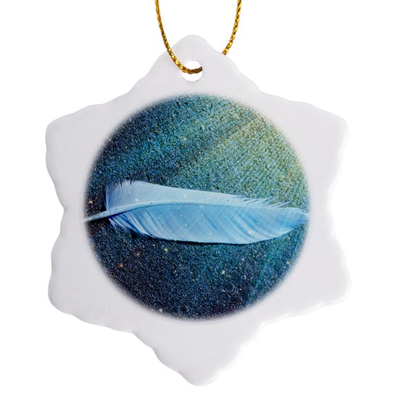 3drose, Feather on the Beach, 3 inch Snowflake Porcelain Ornament