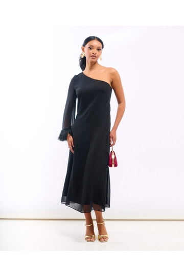 black feather trim dress Faux Feather Trim Strapless Mini Dress main image 1
