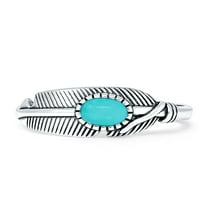 Feather Oval Oxidized Ring Turquoise 925 Sterling Silver Size 4