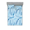 thumbnail image 1 of Feather Pattern Fitted Sheet & Pillow Sham Set, Pastel Vibe of Bohemian Pattern with Neutral Sky Colors Boho, Decorative Printed 3 Piece Bedding Decor, Queen, Pale Azure Blue Sea Blue, by Ambesonne, 1 of 2