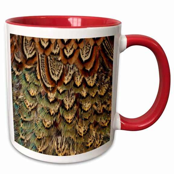 3drose, Feather Pattern in Tail Feathers of Pheasant., 11oz Two-tone Red Mug