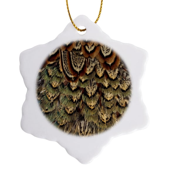 3drose, Feather Pattern in Tail Feathers of Pheasant., 3 inch Snowflake Porcelain Ornament