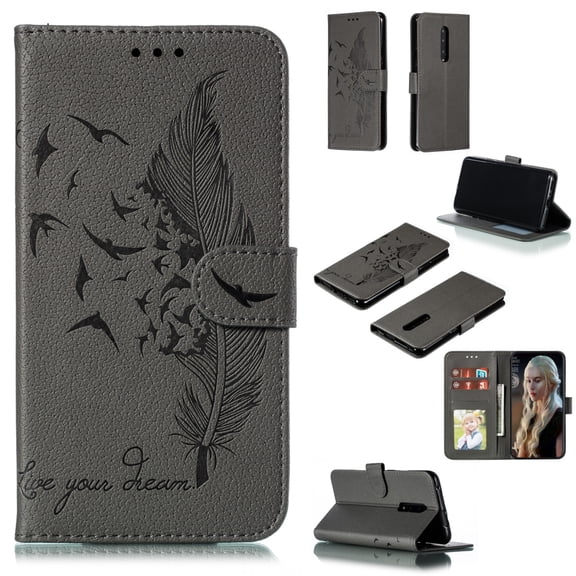 Feather Pattern Litchi Texture Horizontal Flip Leather Case with Wallet & Holder & Card Slots