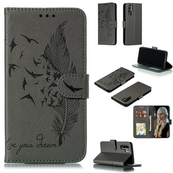 Feather Pattern Litchi Texture Horizontal Flip Leather Case with Wallet & Holder & Card Slots
