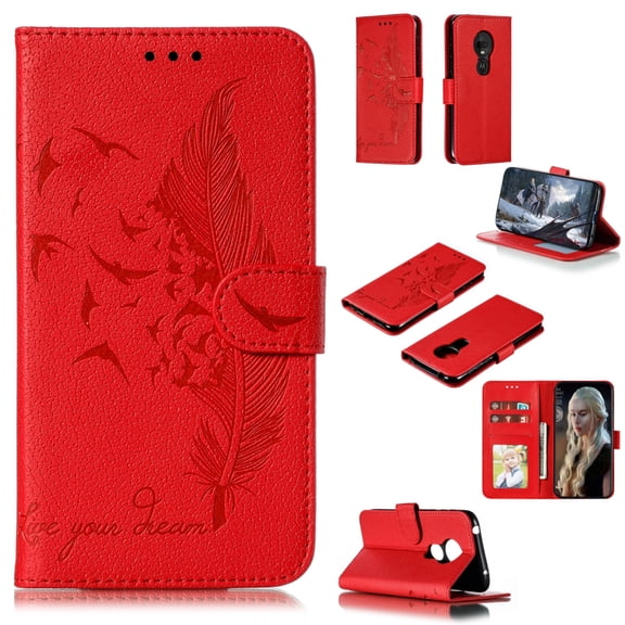 Feather Pattern Litchi Texture Horizontal Flip Leather Case with Wallet & Holder & Card Slots