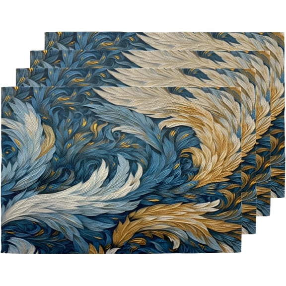 Feather Pattern Placemats Cotton Linen, Washable Place Mats, Ethnic Dining Table Placemats Set, Table Mats for Home Kitchen Wedding Decor Buffet Cocktail Party