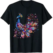 Feather Peacock Lover Artwork Animal Colorful Peacock Bird T-Shirt