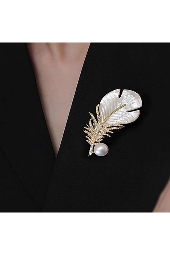 Feather Pearl Brooch Classic Feather Brooches and Pins for Women Men Fashion Jewelry Delicate Leaf Lapel Dress Accessories Boutonniere Corsage Hat Bag Suit Tie Wedding