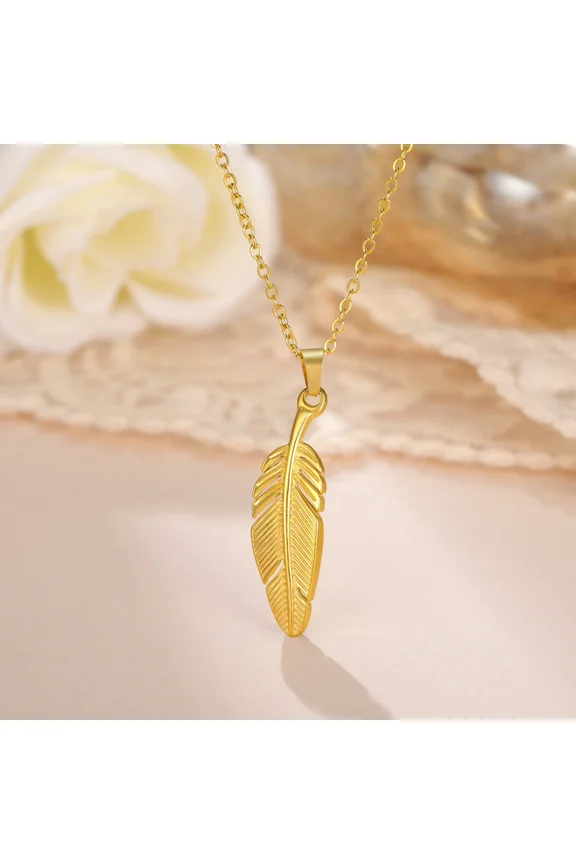 Feather Pendant Necklace for Women 14K Gold Women's Necklace Fashion Leaf-shaped Golden Color Jewelry Party Gifts