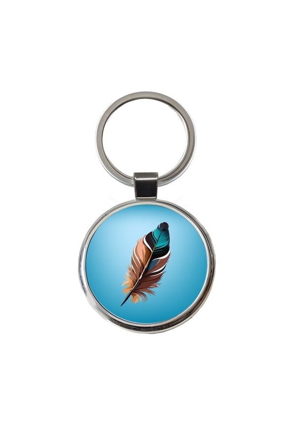 Feather Pretty Metal Round Keychain