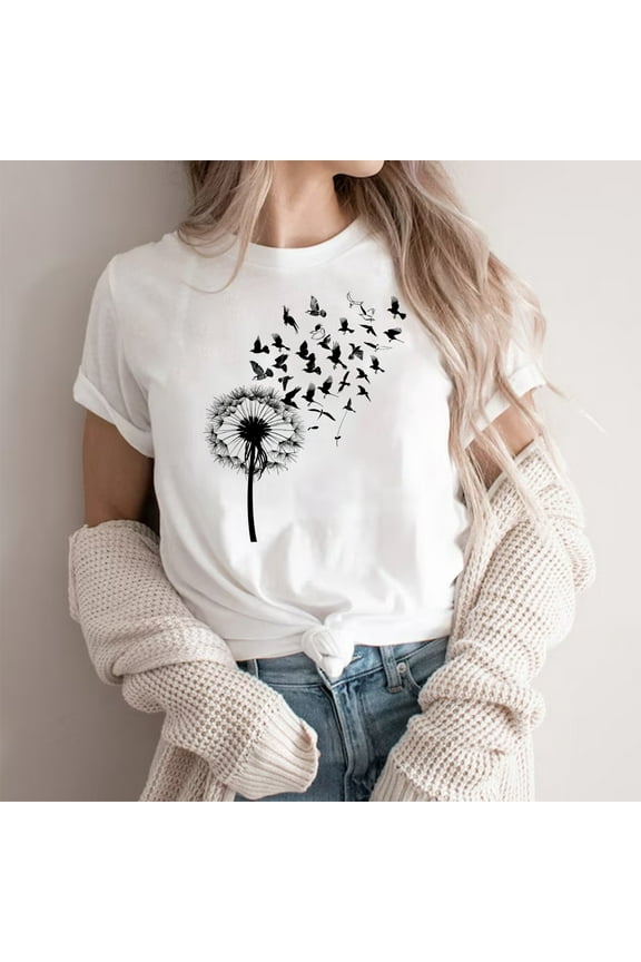 Feather Print T Shirts for Women Casual Graphic Tops Crew Neck Short Sleeve Blouses Loose Fit Soft Tees for Summer 2026