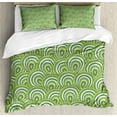 thumbnail image 1 of Feather Queen Size Duvet Cover Set, Peacock Design with Bullseye Circles Pattern in Green Shades Wildlife, Decorative 3 Piece Bedding Set with 2 Pillow Shams, Apple Green Fern Green, by Ambesonne, 1 of 3