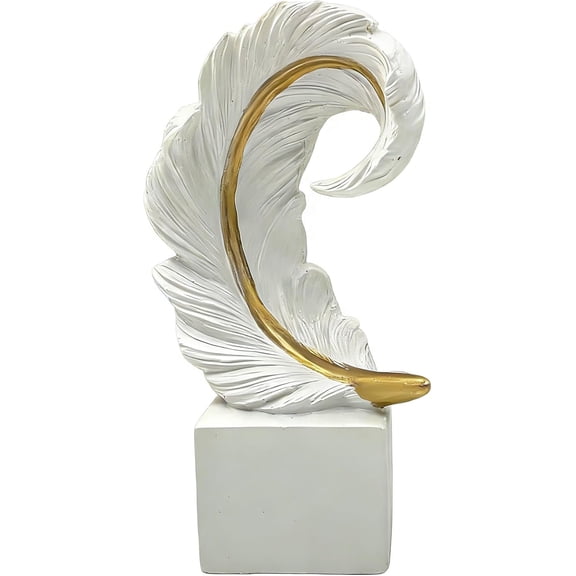 Feather Resin Sculpture with Stand for Home Office Decor