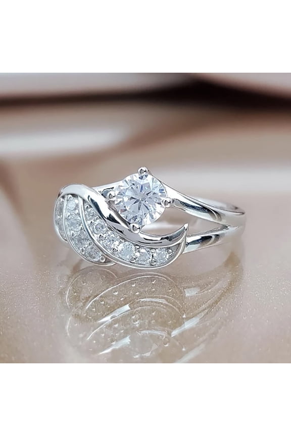 Feather Ring Size 5 - Sparkling Cubic Zirconia Promise Band for Women