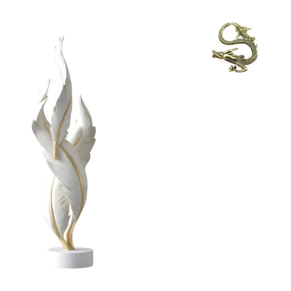 Feather Sculpture Decorative Figurine Brass Mini Resin Material for Home Office Desktop Tabletop Display