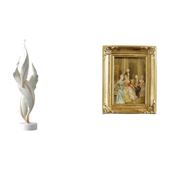 Feather Sculpture Resin Frame Decorative Figurine Vintage Carved Ornament for Home Office Fireplace Tabletop Wall Decor