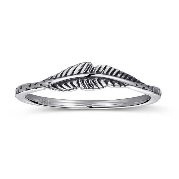 Feather Simple Ring 925 Sterling Silver Ring for Women Stacking Ring Vintage Statement Ring Size 5-9