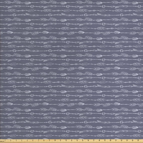 Ambesonne Feather Fabric by the Yard Upholstery, Bohemian Horizontal Pattern, 2 Yards, Purpleblue White