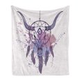 thumbnail image 1 of Feather Soft Flannel Fleece Blanket, Bull Skull Illustration with Dreamcatcher and Watercolor Splashes Abstract, Cozy Plush for Indoor and Outdoor Use, 70" x 90", Lavender Black Grey, by Ambesonne, 1 of 5