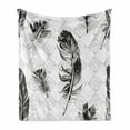 thumbnail image 1 of Feather Soft Flannel Fleece Blanket, Faded Geometric Backdrop Nested Squares Mosaic Pattern Fluffy Wings Fly, Cozy Plush for Indoor and Outdoor Use, 60" x 80", Black White Pale Grey, by Ambesonne, 1 of 6
