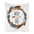 thumbnail image 1 of Feather Soft Flannel Fleece Blanket, Watercolor Wreath Bird Feathers Circle with an Arrow Wild and Free Concept, Cozy Plush for Indoor and Outdoor Use, 50" x 60", Brown Orange Blue, by Ambesonne, 1 of 5