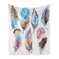 thumbnail image 1 of Feather Soft Flannel Fleece Throw Blanket, Abstract Feathers with Display Watercolor Style Boho Inspiration Vintage, Cozy Plush for Indoor and Outdoor Use, 50" x 70", Multicolor, by Ambesonne, 1 of 5