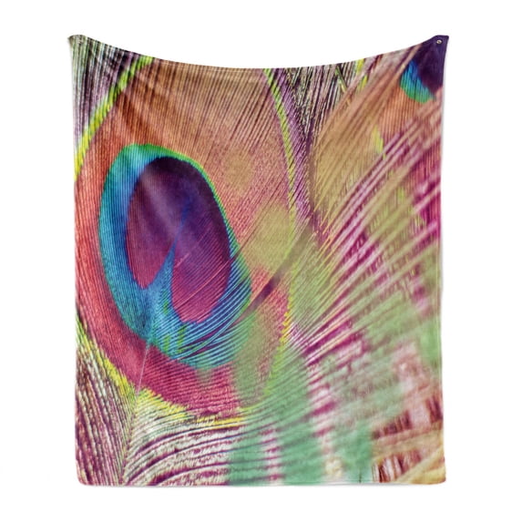 Feather Soft Flannel Fleece Throw Blanket, Colorful and Macro Style Photo of Animal Fluff Delicate and Vibrant Layout Print, Cozy Plush for Indoor and Outdoor Use, 50" x 70", Multicolor, by Ambesonne