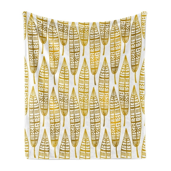 Feather Soft Flannel Fleece Throw Blanket, Detailed Inspired Boho Artwork Print, Cozy Plush for Indoor and Outdoor Use, 50" x 60", Amber Marigold and White, by Ambesonne