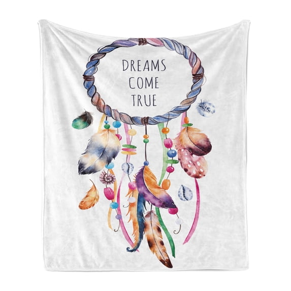 Feather Soft Flannel Fleece Throw Blanket, Dream Catcher Illustration Bohemian Style Image, Cozy Plush for Indoor and Outdoor Use, 50" x 70", Multicolor, by Ambesonne