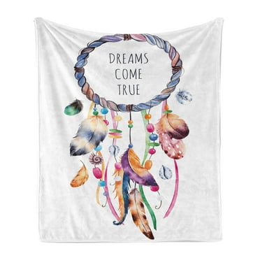 Feather Soft Flannel Fleece Throw Blanket, Dream Catcher Illustration Bohemian Style Image, Cozy Plush for Indoor and Outdoor Use, 60" x 80", Multicolor, by Ambesonne