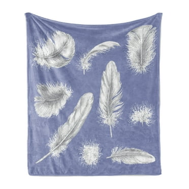 Feather Soft Flannel Fleece Throw Blanket, Fluffy Feathers Plumage Hand Drawing Illustration, Cozy Plush for Indoor and Outdoor Use, 50" x 60", Lavender Blue Grey, by Ambesonne