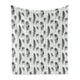 thumbnail image 1 of Feather Soft Flannel Fleece Throw Blanket, Grunge Plumage on Geometric Inner Squares Sketchy Gothic Background, Cozy Plush for Indoor and Outdoor Use, 70" x 90", Pale Grey Black White, by Ambesonne, 1 of 5