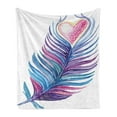 thumbnail image 1 of Feather Soft Flannel Fleece Throw Blanket, Hand Drawn and Feathers Heart Vibrant Colored, Cozy Plush for Indoor and Outdoor Use, 50" x 70", Purple Pink Blue, by Ambesonne, 1 of 5