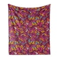 thumbnail image 1 of Feather Soft Flannel Fleece Throw Blanket, Psychedelic Style Vibrant Colored Abstract Feathers Overlapping Design, Cozy Plush for Indoor and Outdoor Use, 50" x 70", Multicolor, by Ambesonne, 1 of 6
