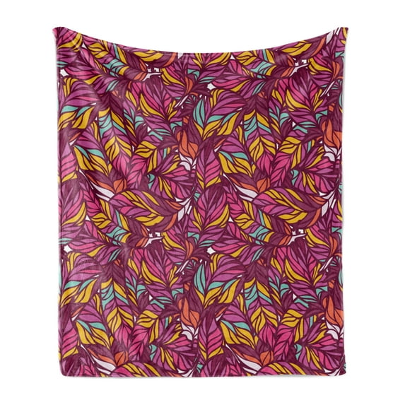Feather Soft Flannel Fleece Throw Blanket, Psychedelic Style Vibrant Colored Abstract Feathers Overlapping Design, Cozy Plush for Indoor and Outdoor Use, 60" x 80", Multicolor, by Ambesonne