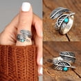 thumbnail image 1 of Feather Spoon Ring 925 Sterling Silver Feather Turquoise Spoon Ring Adjustable Thumb Ring Vintage Feather Ring for Women, 1 of 8