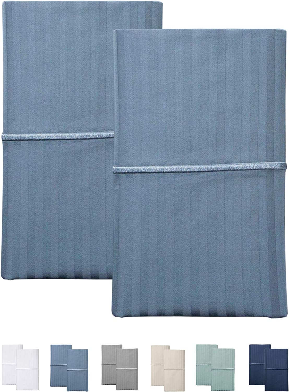 Feather & Stitch 2 Piece Pillowcase Set Standard Size Blue 100 Cotton