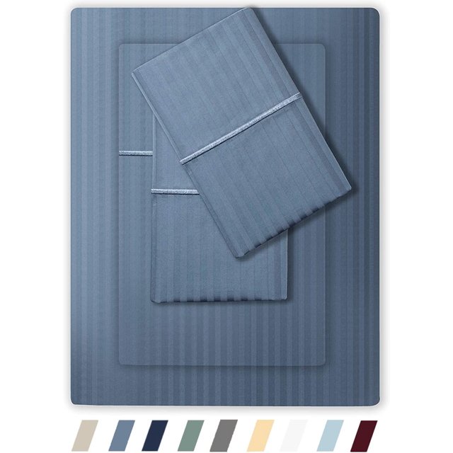 Feather & Stitch 500 Thread Count Damask Stripe Sheet Set with 2