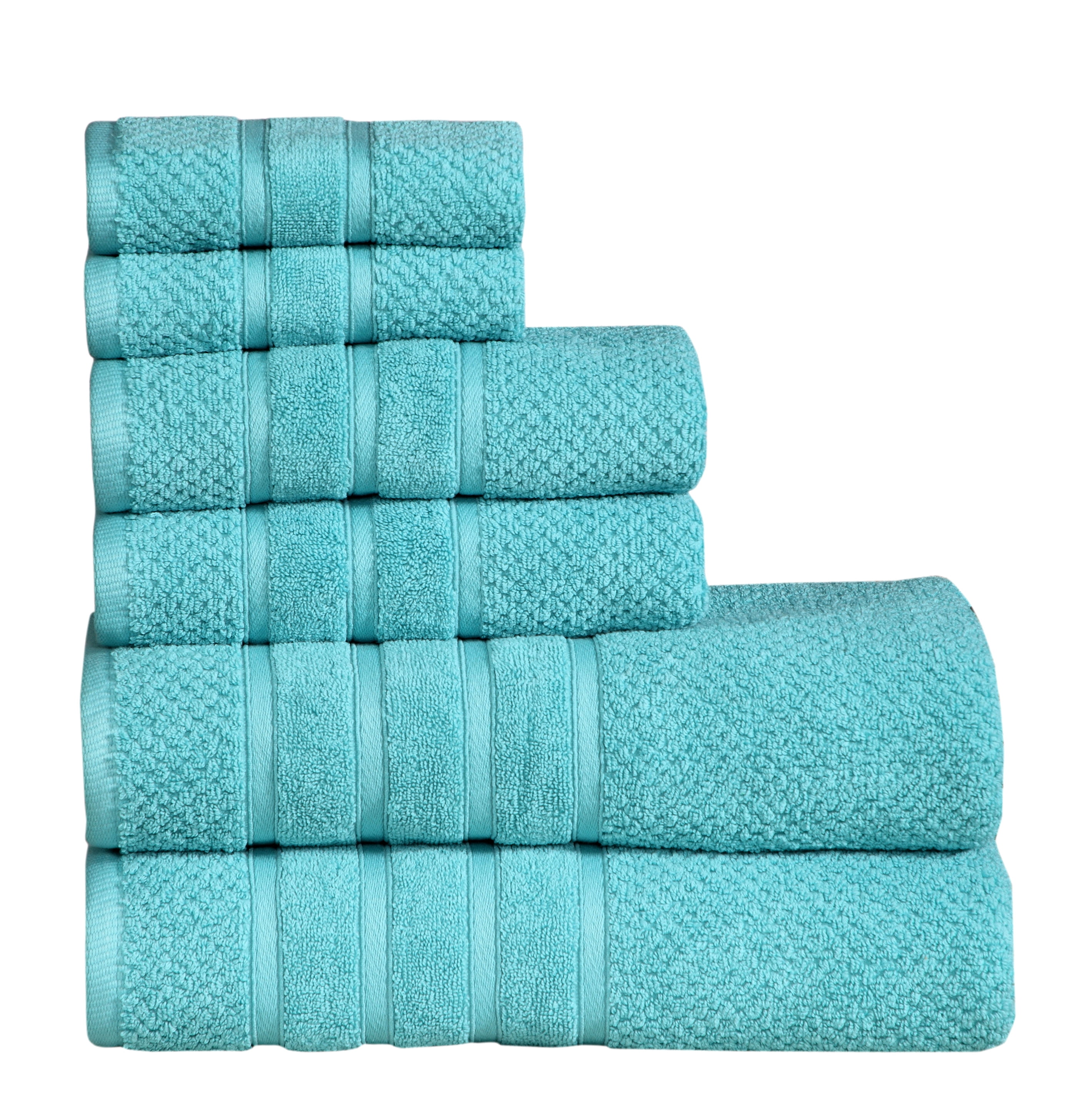 BrylaneHome 6 Piece 100% Cotton Terry Towel Set - 2 Bath Towels 2 Hand  Towels 2 Washcloths, Soft and Plush Highly Absorbent - Aqua Blue 