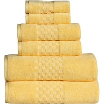 Feather & Stitch 6 Piece Sets of Bathroom Towels - 100% Cotton High Quality - Fade Resistant Hotel Collection Bath Towel Set - 2 Bath Towels, 2 Hand Towels & 2 Washcloth - Yellow
