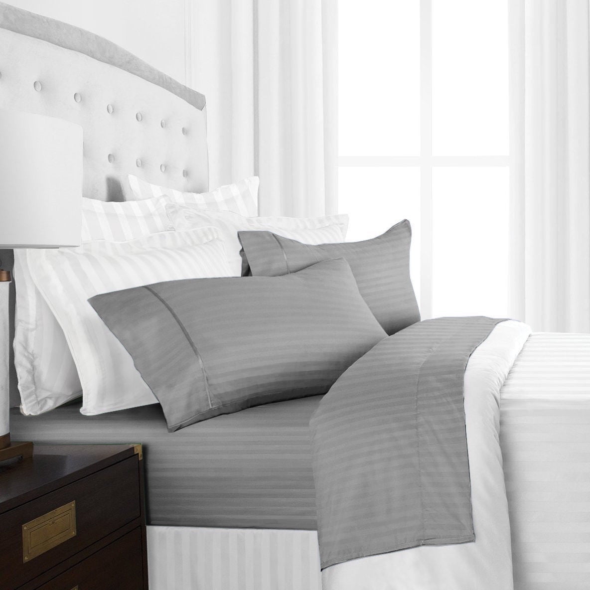 California King Gray Cotton Sateen Deep Pocket Sheet Set